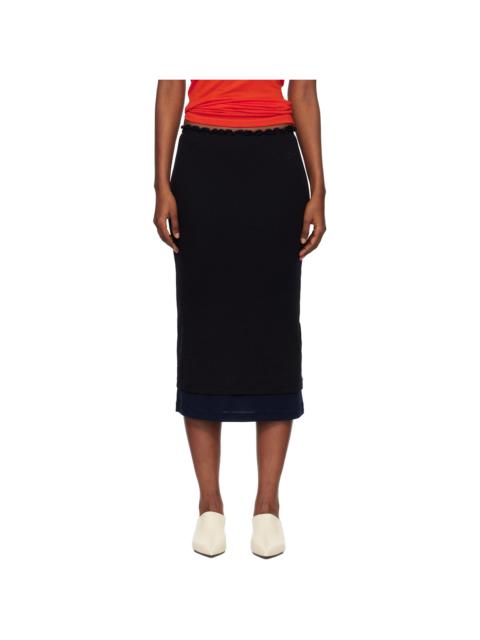 Black Lightweight Wool Layered Midi Skirts Set