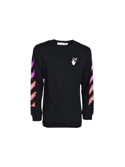OFF-WHITE Diagonal Striped Marker Long Sleeve T-shirt Black Fuchsia