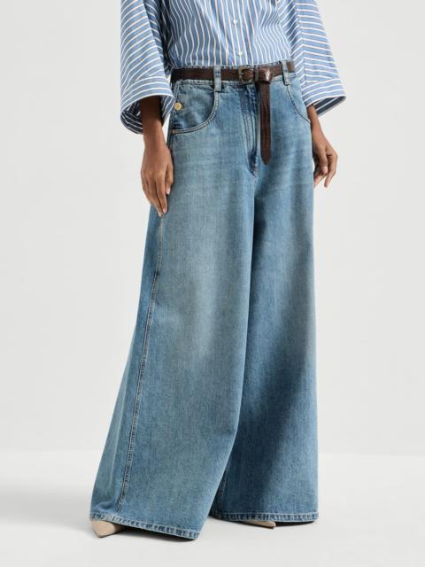Authentic denim maxi trousers with monili