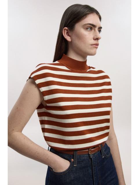 Viscose Blend High Neck Stripe Knitted Tank Top