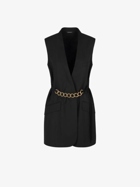 SLEEVELESS JACKET IN LIGHTWEIGHT WOOL WITH CHAIN