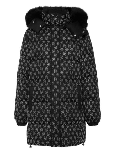 monogram-pattern padded coat