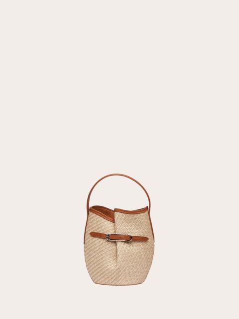 BELTED BUCKET BAG MINI BEIGE RAFFIA