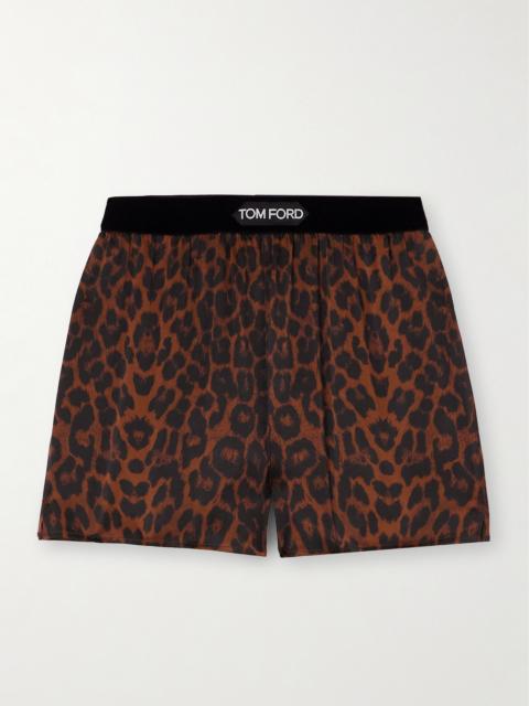 Velvet-trimmed Leopard-print Silk-blend Satin Shorts