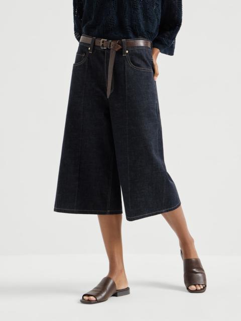 No-fade denim long Bermuda shorts with monili
