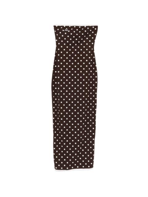 polka dot strapless midi dress