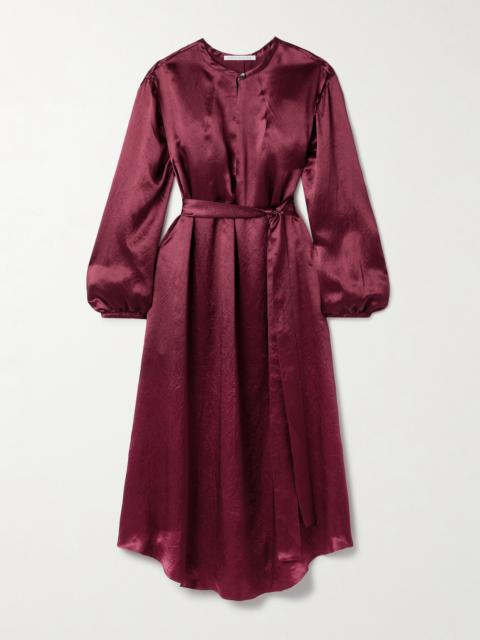 Belted Crinkled-satin Midi Dress