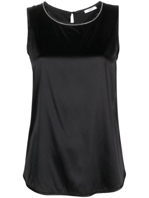 beaded-trim sleeveless silk satin top