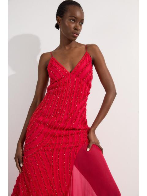 Embellished Ruffle Strappy Woven Maxi Dress