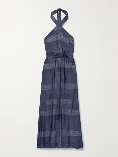 + Net Sustain Ajani Striped Charmeuse Halterneck Midi Dress