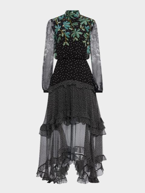 Jolie-C Floral Silk Tiered-Ruffle Midi Dress