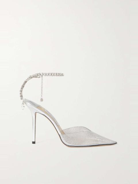 Saeda 100 crystal-embellished glittered PVC and metallic leather pumps
