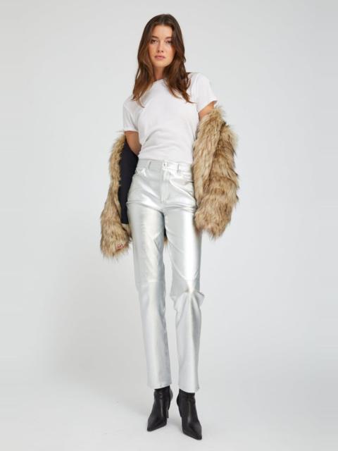 METALLIC SILVER LEATHER 5 POCKET SLIM STRAIGHT