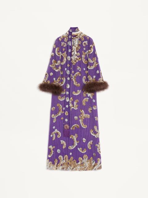 EMBROIDERED CHIFFON DRESS WITH FEATHERS