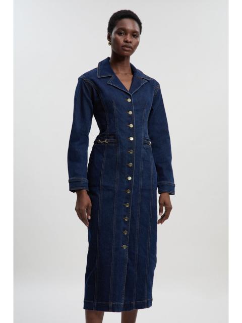 Denim Collared Pencil Midi Dress