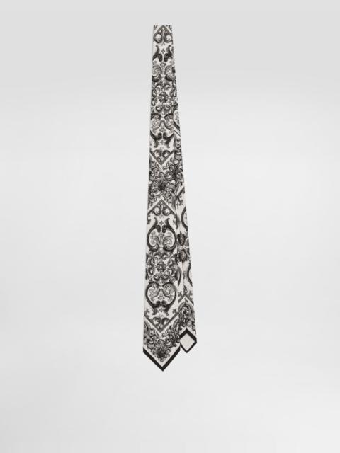 Majolica-print silk twill tie