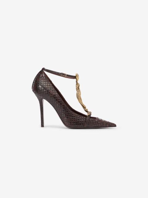 Brown Scale-Pattern Pumps with Snake Motif