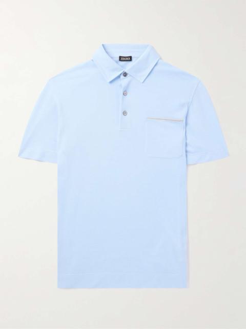 Slim-Fit Leather-Trimmed Cotton-Piqué Polo Shirt