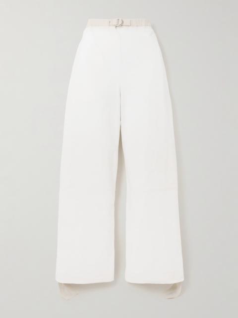Belted Embroidered Cotton Straight-leg Pants