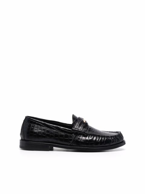 crocodile-effect leather loafers
