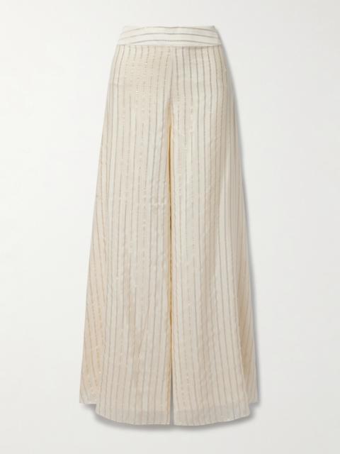 + Net Sustain Striped Metallic Silk-voile Wide-leg Pants