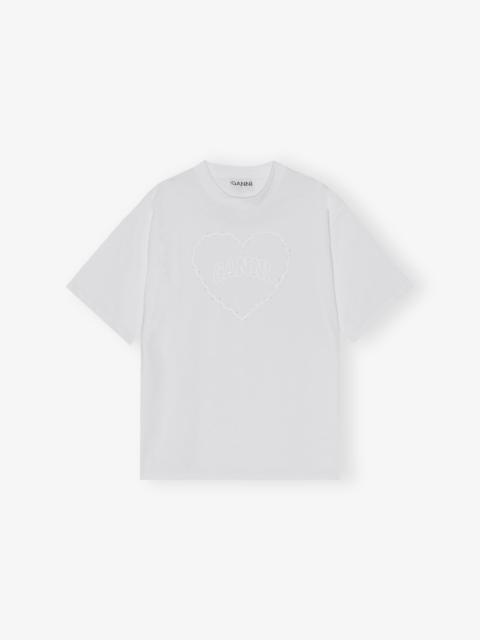 WHITE HEAVY COTTON DROP SHOULDER HEART T-SHIRT