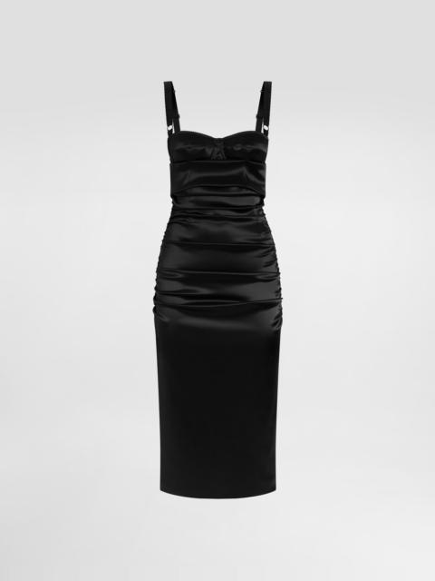 Draped calf-length dress with bra-style detailing