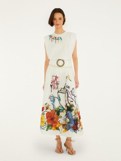 Off-White Tropi Embroidered Euroflax Premium Linen Maxi Skirt
