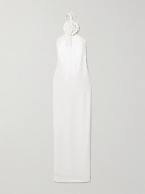 Embellished Sequined Tulle Halterneck Gown