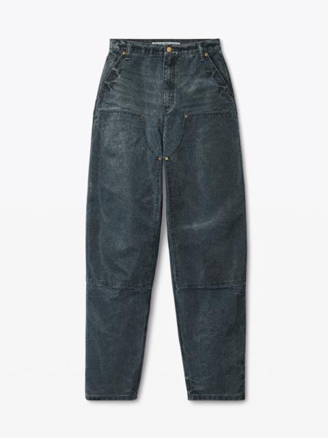 crystal hotfix high waisted workwear carpenter pants in cotton