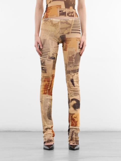 Beige Journal Print Mesh Leggings