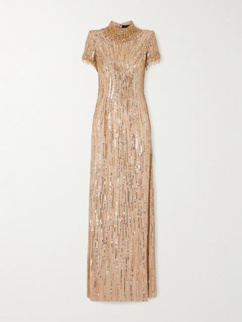 Madeleine Crystal And Sequin-embellished Chiffon Gown