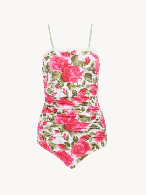 ROSE-PRINT RUCHED BODYSUIT