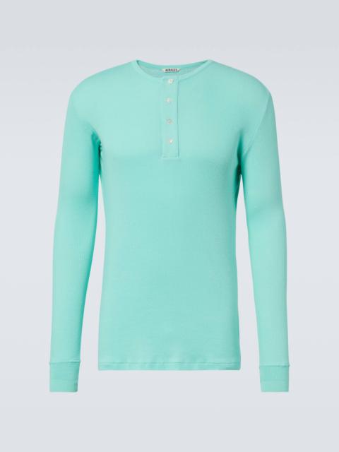 Ribbed-knit cotton Henley shirt