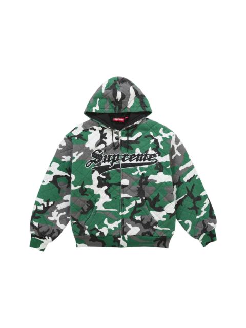 Supreme Quilted Zip Up Hooded Sweatshirt Green Camo