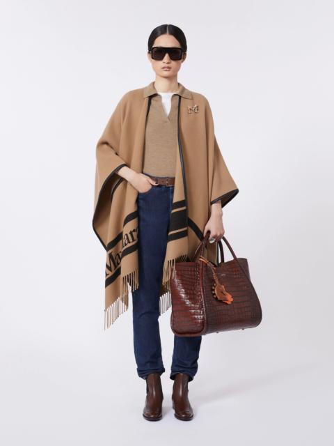 Jacquard wool poncho - CAMEL