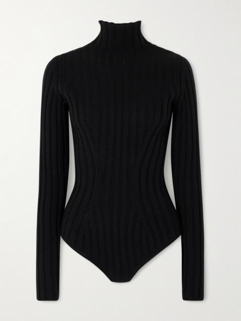 Ribbed Wool Turtleneck Bodysuit
