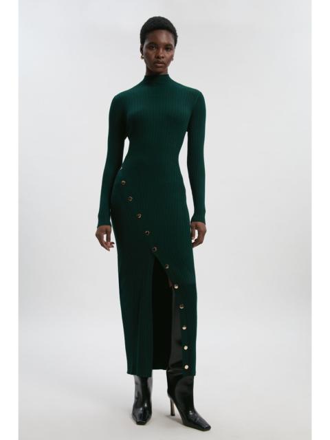 Viscose Blend Popper Detail Split Knit Midi Dress