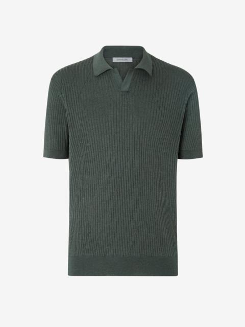 Green buttonless silk and organic cotton polo shirt