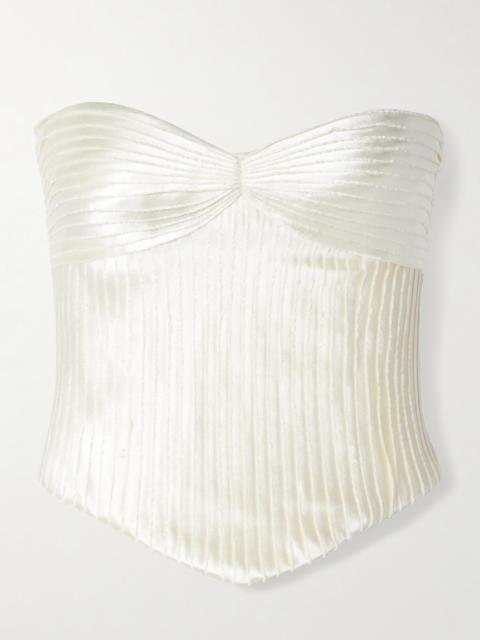 Ella Strapless Frayed Pintucked Silk And Wool-blend Satin Bustier Top