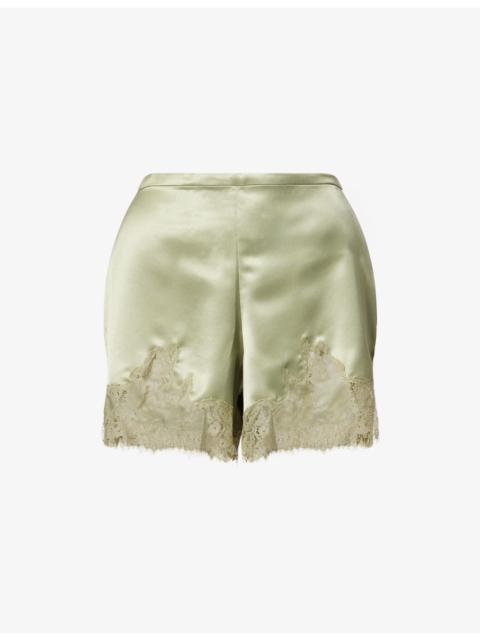 Fern Floral-Lace Satin Shorts