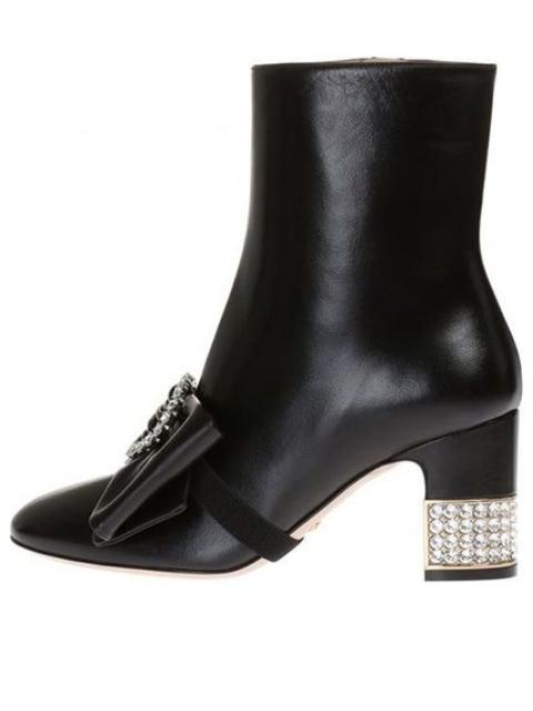 (WMNS) Gucci Removable Bow Leather Ankle Boots 'Black' 481171-BKO00-1000