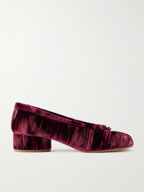 Tabi Ballerina Split-toe Distressed Velvet Pumps