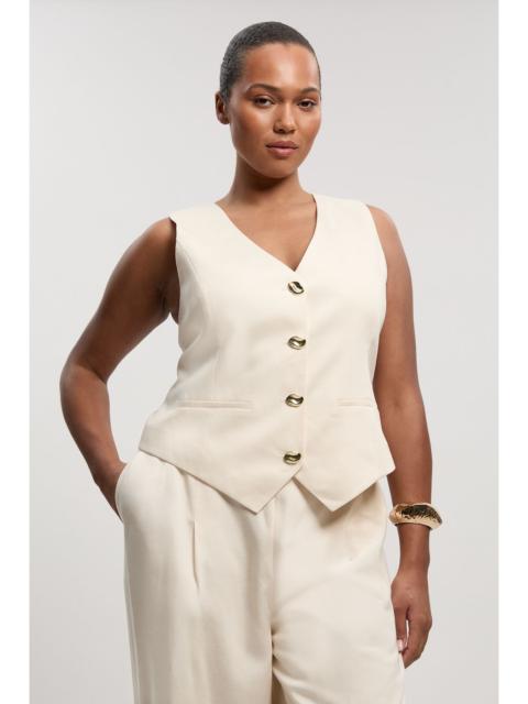 Plus Size Tailored Linen Corset Back Detail Waistcoat