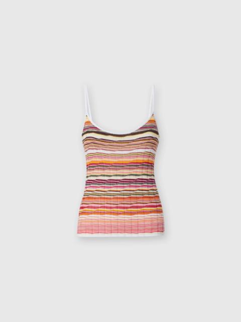 Striped cotton and viscose ribbed tank top with contrasting trim