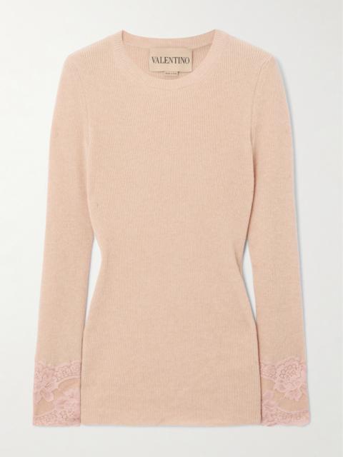 Lace-trimmed Ribbed Cashmere Top