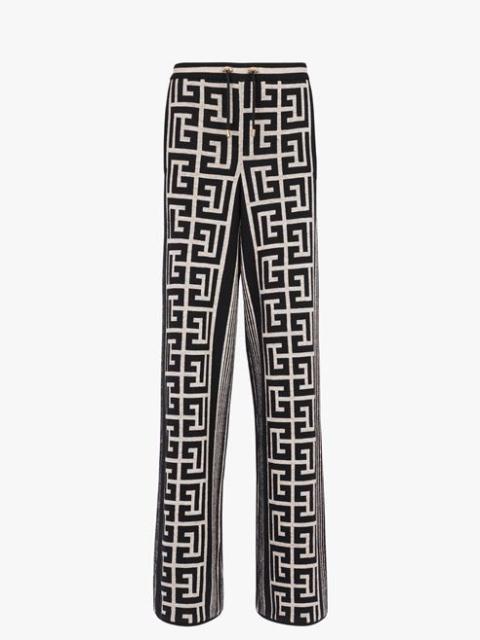 Wide ivory and black Balmain monogram pants