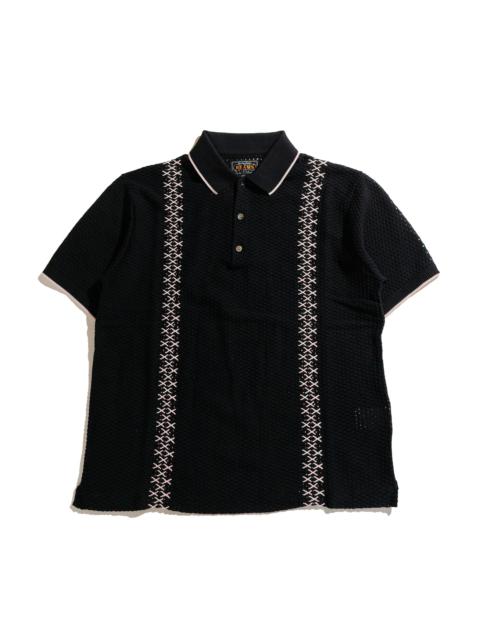 Knit Polo Mesh Stripe Black