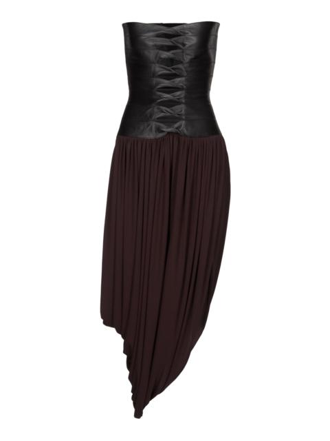 Leather Bustier Draped Midi Dress multi