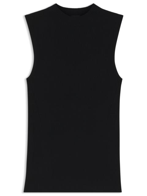SLEEVELESS MOCK-NECK TOP IN RIBBED FABRIC